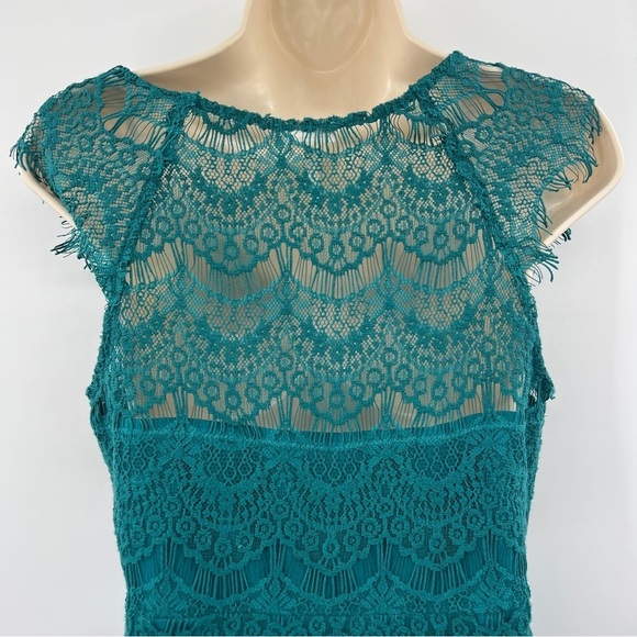 Free People Intimately Peek A Boo Lace Cap Sleeve Overlay Midi Sheath Slip Dress - Picture 10 of 15